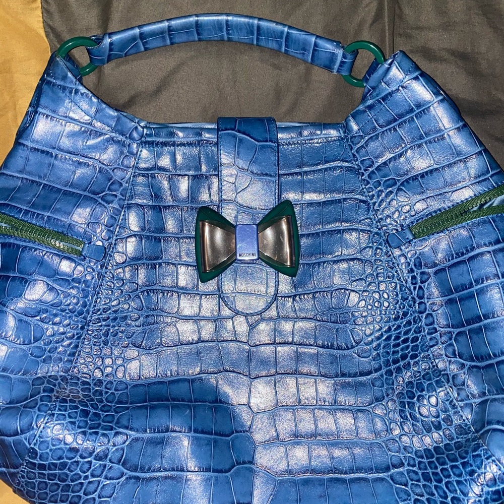 Blue Moschino Alligator skin purse